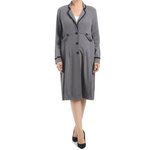 Julian Taylor Womens Jacket Size 14 Grey Duster Button Front Black Trim‎